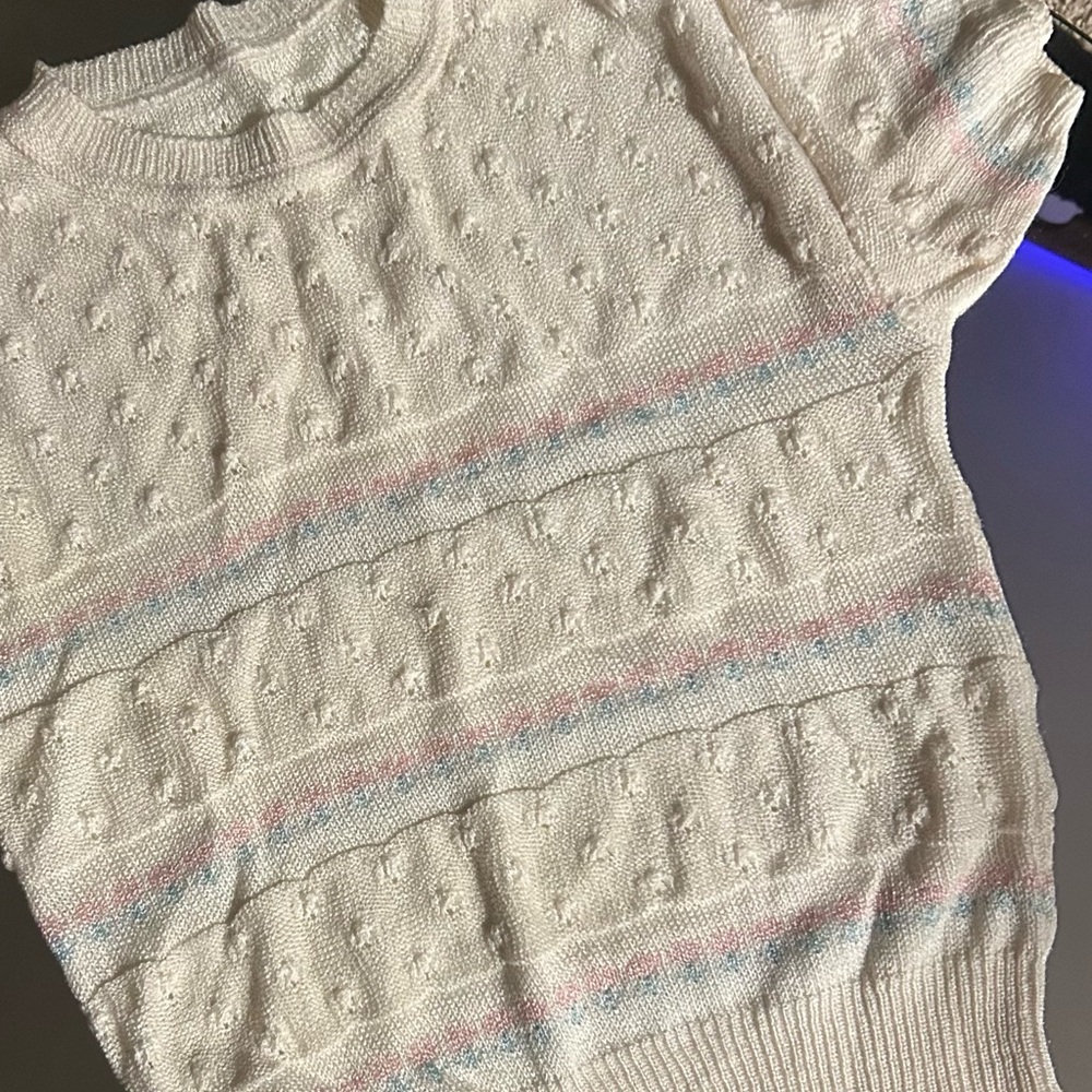 Vintage Cream Sweater with Soft Pastel Accents